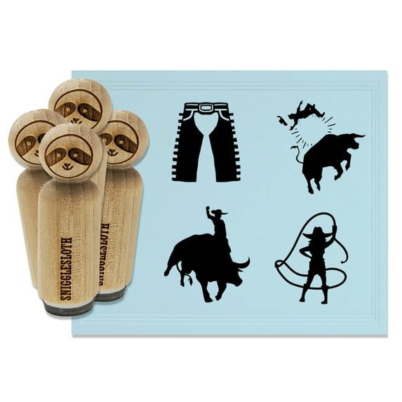 Rodeo Cowboy Cowgirl Lasso Bull Riding Rubber Stamp Set for Scrapbooking Crafting Stamping - Small 3/4 Inch