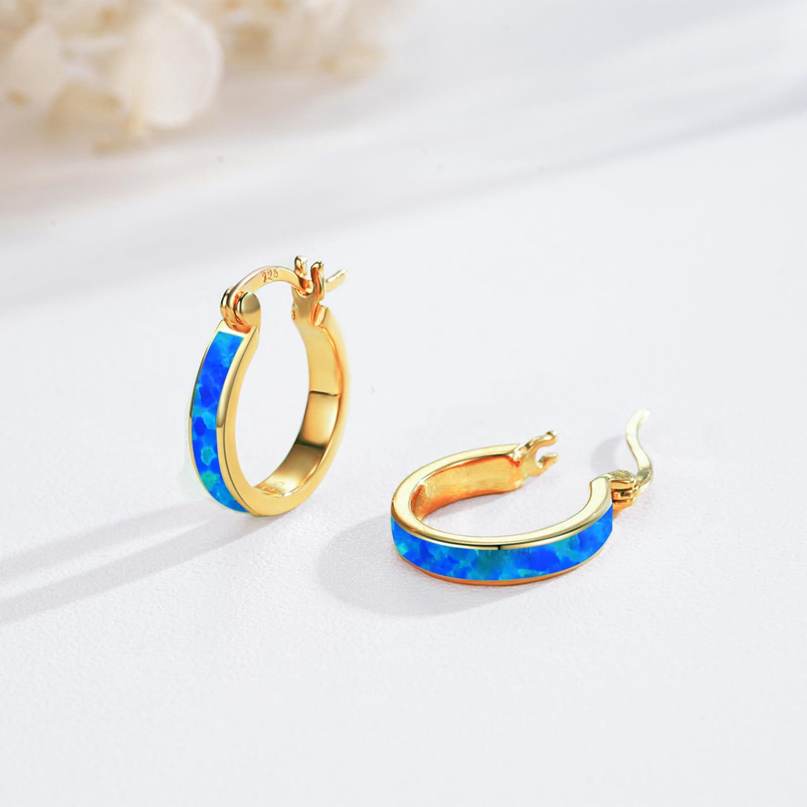 Coachuhhar Opal Hoop Earrings for Women 925 Sterling Silver Hypoallergenic Huggie Earrings Tiny Cartilage Earrings Mini Hoops Earrings Small Earrings Opal Jewelry for Mother's Day