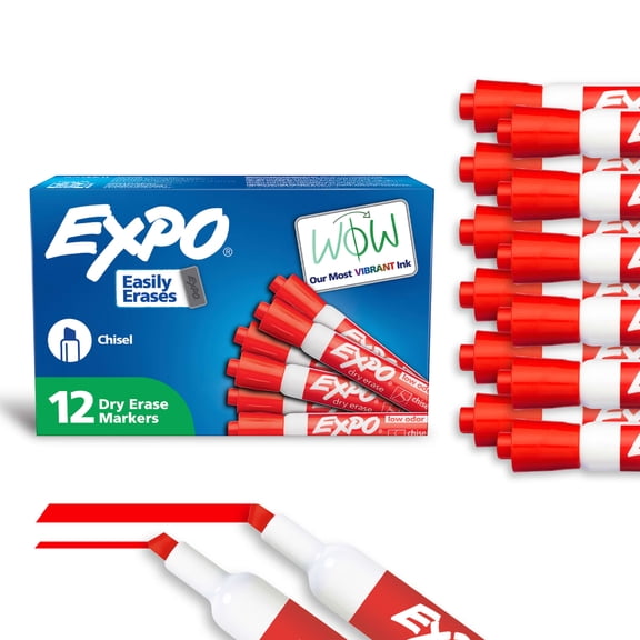 EXPO Dry Erase Markers, Chisel Tip, Red, 12 Count