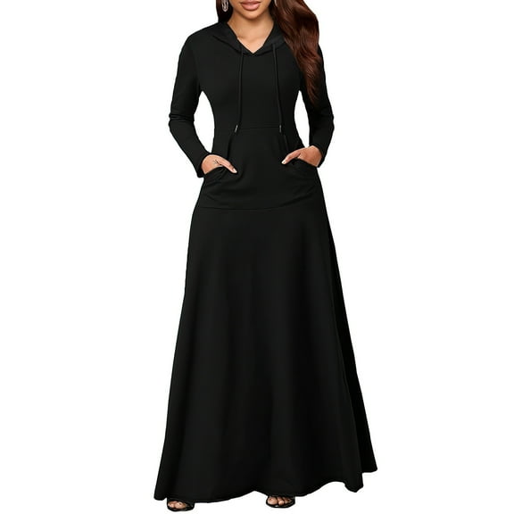 EINCcm Women's Casual Long Sleeve Pullover Maxi Hoodie Dress Flowy Sweatshirt Long Dresses with Pockets
