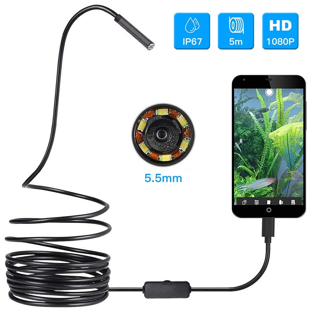 with OTG and UVC 5m line USB Endoscope semi-Rigid borescope Inspection Camera HD Micro USB C-Type Pipe Camera Waterproof IP67 5.5mm Suitable for PC Android Smartphone Tablet 