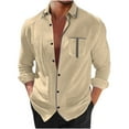 thumbnail image 2 of Button-Down Shirts for Men Long Sleeve Collared Business Work Tshirts Shirt with Pocket Casual Loose Color Block Comfort Lapel Tops, 2 of 6