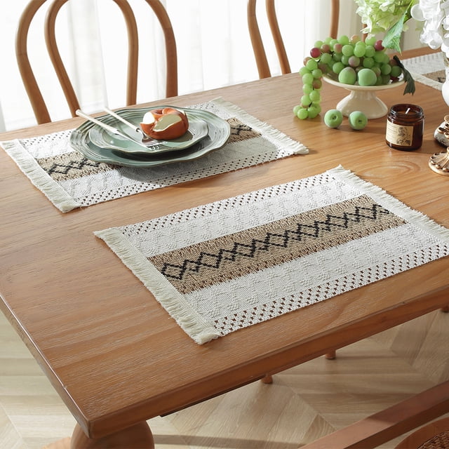 Nvzi Manteles individuales de algodón resistentes al calor,manteles individuales lavables antideslizantes, accesorios de decoración de cocina (juego de 4, tamaño 19,68 x 11,8 pulgadas, A19)