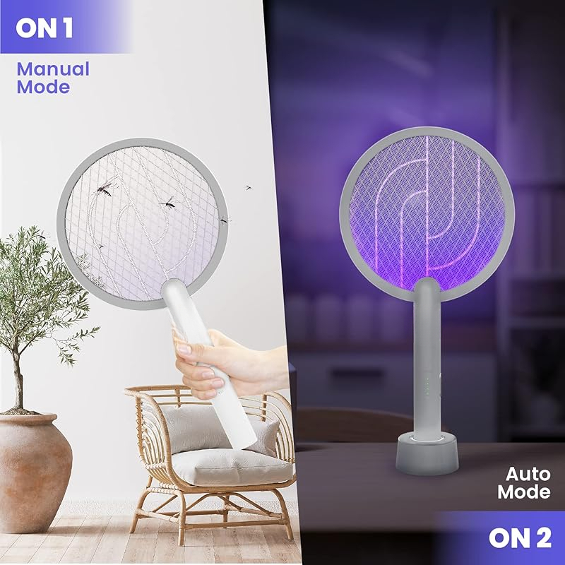 Electric Fly Swatter Racket, 2 in 1 Electric Bug Zapper USB Rechargeable, 4000V Indoor Outdoor Mosquitoes Zapper with 5 Layer Safety Mesh, Cordless Insect Killer Trap Home Office Camping Patio