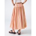 thumbnail image 2 of Multicolor Striped Tiered Midi Skirt For Women, Casual Flowing A-Line Skirt With Elastic Waist, 2 of 7
