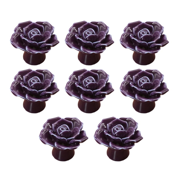 Scienceny Manijas de cerámica del gabinete de la flor única para el botón de cerámica del pomo de puerta de cerámica de la flor decorativa Artesanía púrpura