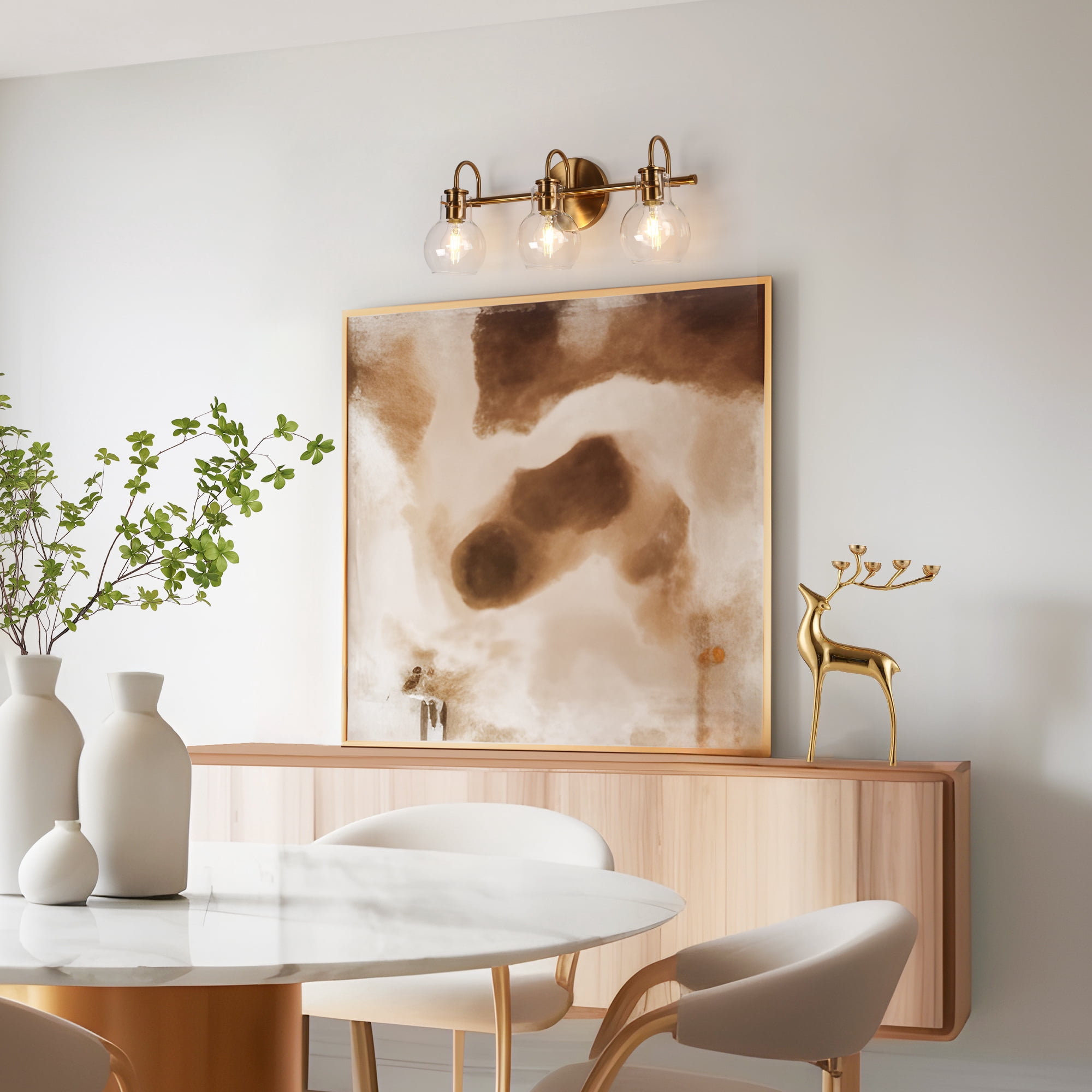 LNC Modern 3-Light Gold Vanity Light with Clear Globe Glass Shades, Bathroom Light