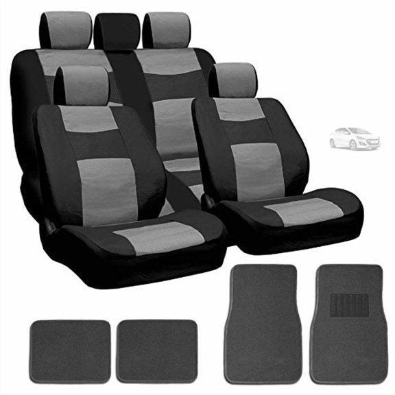 Yupbizauto - Premium Grade Leatherette Car Seat Covers with Floor Mats Set - Universal Size - Airbag Compatible - Support 60 40 Split Type Seats and Center Console (Black/Grey)