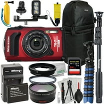 Ultimaxx Deluxe Water OM SYSTEM Tough TG-7 Digital Camera Bundle (Red) - Includes: 64GB Extreme Pro Memory Card, Replacement Battery & Much More (23pc Bundle)