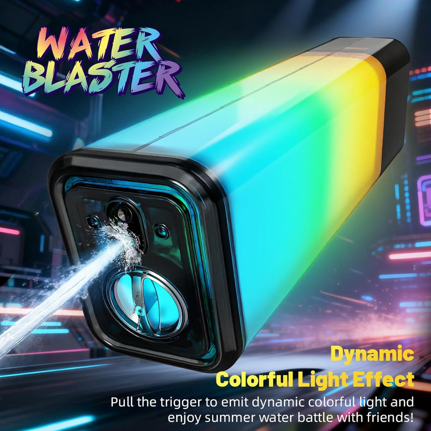 32FT Long Range Electric Water Blaster for Adults Kids with Dynamic Colorful LED Light,1250ML Large Capacity Powerful Squirt Blaster with 3-Level Sound Effects for Beach,Backyard Pool