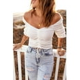 thumbnail image 3 of POGLIP Women's White Drawstring Ruched Off The Shoulder Crop Top, 3 of 6
