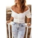 thumbnail image 3 of ABPHQTO Top corto con hombros descubiertos y cordón fruncido blanco para mujer, 3 of 5
