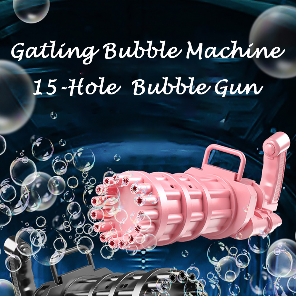 Gatling Bubble Machine 2021 Cool Automatic Gatling Bubble Gun , 15-Hole Novelty Electric Bubble Blower Gatling Gun Outdoor Toys for Kids - Pink - image 1 of 3