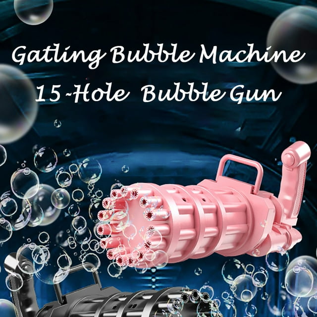 Gatling Bubble Machine 2021 Cool Automatic Gatling Bubble Gun , 15-Hole Novelty Electric Bubble Blower Gatling Gun Outdoor Toys for Kids - Pink