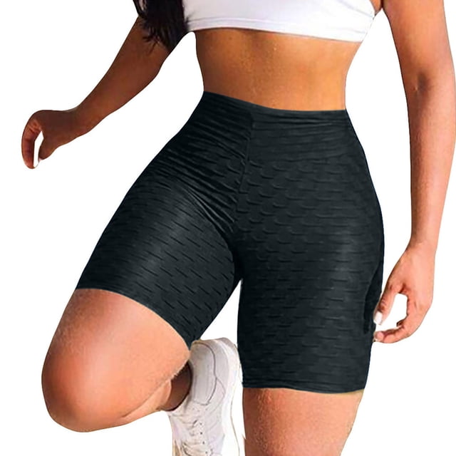 Gibobby Shorts Gym Mujer Pantalones de yoga para mujer Pantalones de entrenamiento de cintura alta Pantalones cortos deportivos casuales(Negro, L)
