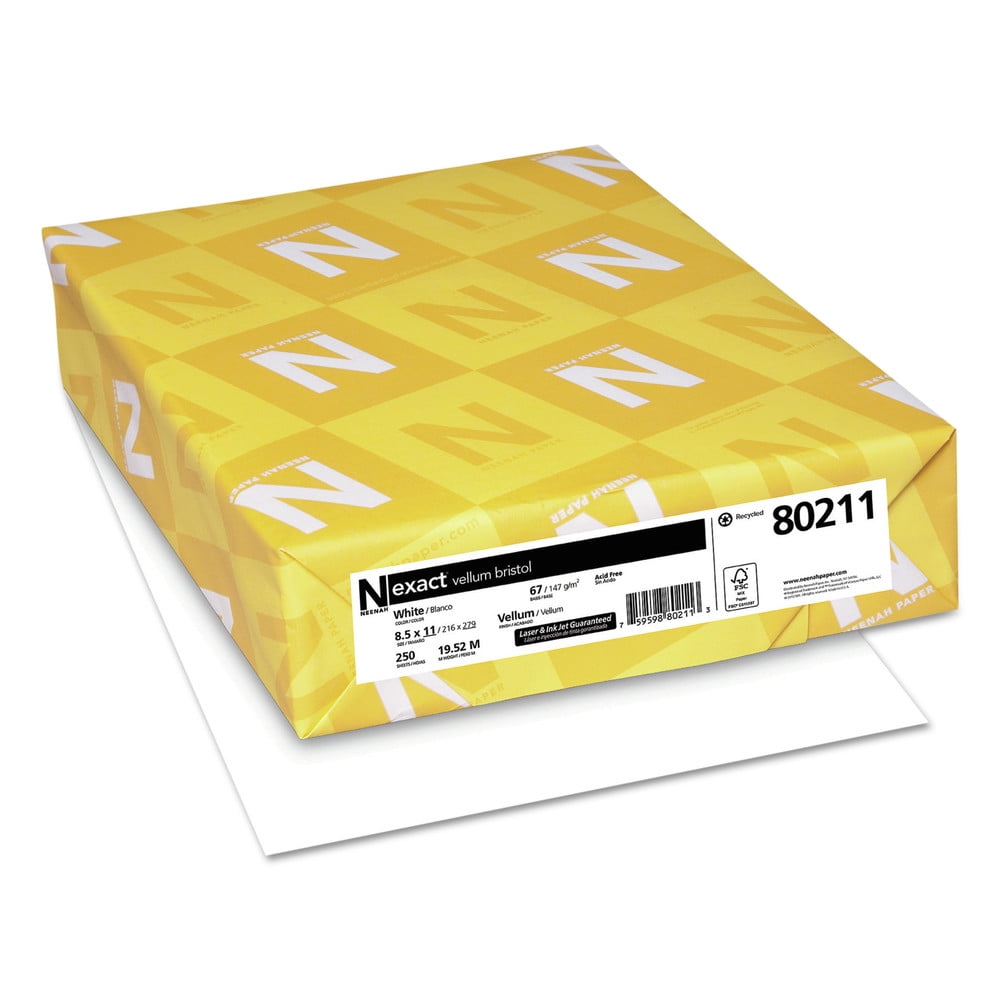 Neenah Paper 80211 8.5 in. x 11 in. 67 lbs. 94 Bright Exact Vellum Bristol Cover Stock - White (250/Pack)