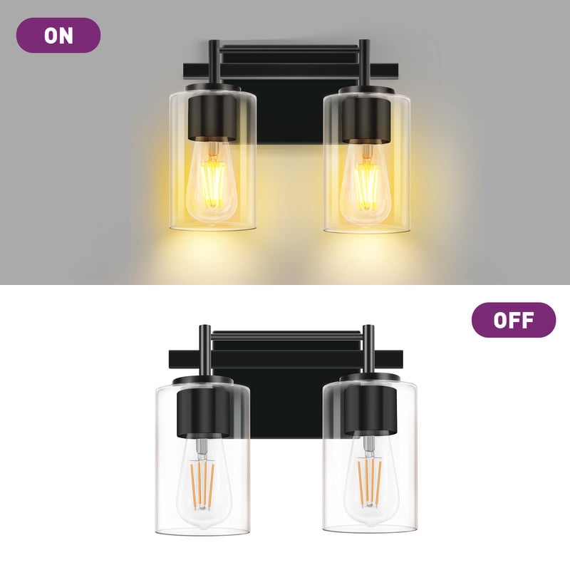 GCGAFUL Bathroom Vanity Light, 10.43 in. 2-Light Matte Black Modern Wall Sconce with Clear Glass Shade