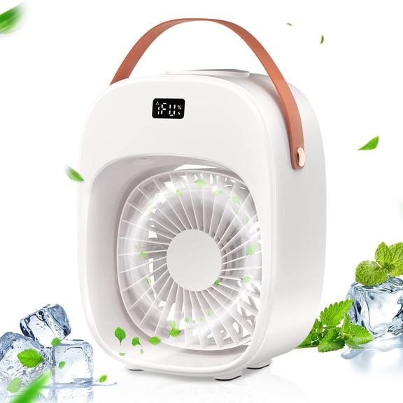 Portable Air Conditioner, Evaporative Air Conditioner Fan, 3 Wind Speeds & 2 Misting Levels, Humidifier, Night Light, Rechargeable Battery, Personal Air Cooler Fan for Home/Office/Outdoor