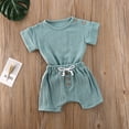 thumbnail image 4 of Baby Girls Summer 2-Pieces Outfit Set Solid Color Button Design Pleated Short Sleeve Loose Top Shirt, 4 of 5