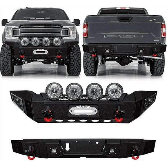 TIOYAR Steel New Front and Rear Bumper for 2018-2019-2020 Ford F150 (Not Fit Raptor) With Winch Plate&Lights (Black Texture)