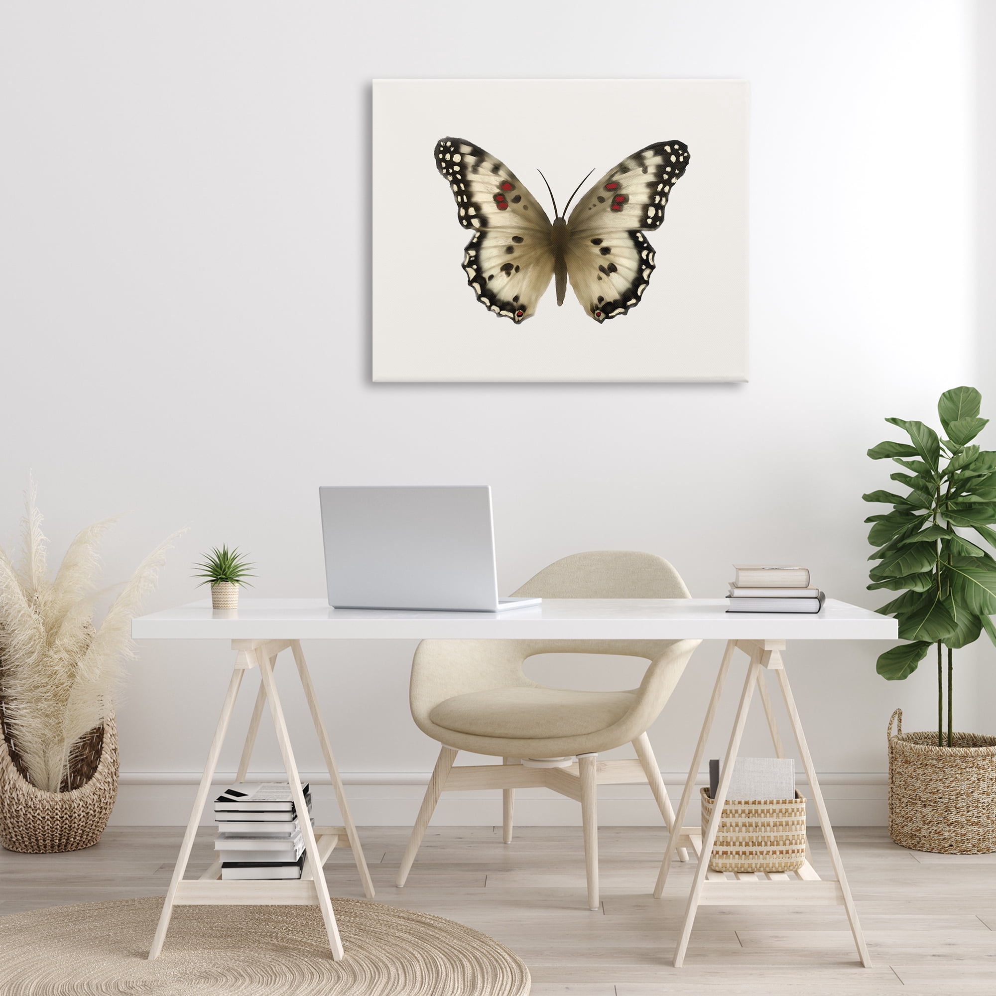 Stupell Industries Tan Symmetrical Butterfly Animals Painting Wrapped Canvas Art Print Wall Art, 40 x 30