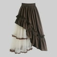 thumbnail image 2 of vigerkar Womens Elastic Waist Irregular Ruffle Long Skirt High Waisted Flowy Pleated A-Line Skirt Midi Skirts Coffee, One Size, 2 of 9
