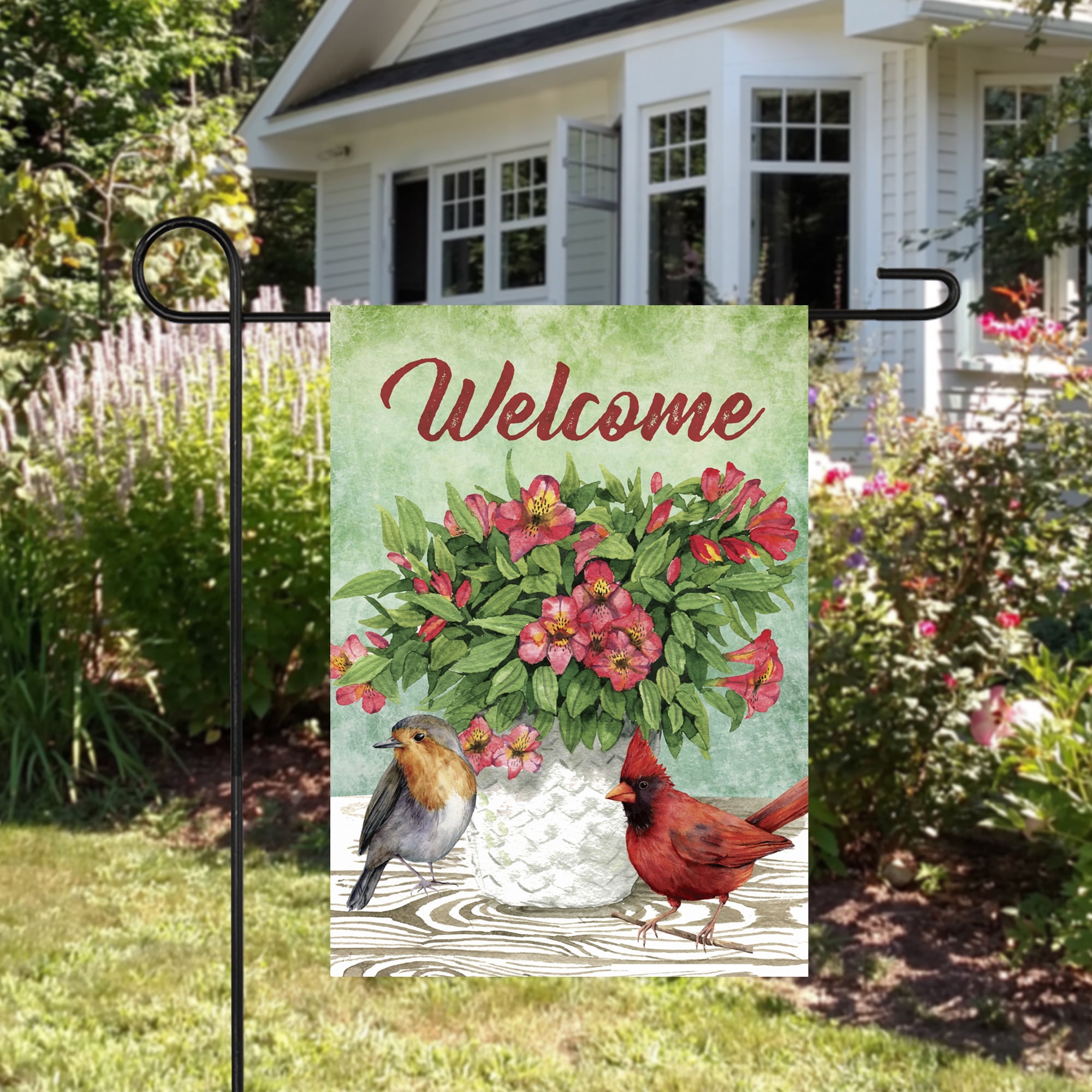 Welcome Cardinal Bird and Spring Bouquet House Flag 28" x 40"