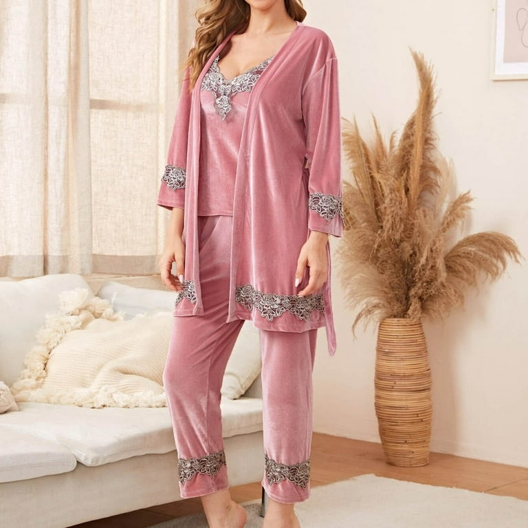 Hot Lace Underwear Nightdress Lingerie 2 Piece Women Sleepwear Pajamas  Women Pajama Sets Rose Gold M