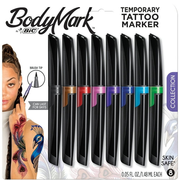 BIC BodyMark Temporary Tattoo Marker, Assorted Colors, 8Count, For