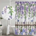 thumbnail image 4 of Polyester Fabric Spring Purple Flowers Shower Curtain, Farmhouse Leaves Fences Watercolor Waterproof Bathtub Curtain Bathroom Decor Set with Hooks 72 x 84 Inches, 4 of 6