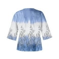 thumbnail image 4 of ICHUANYI Clearance Women's Fashion Printed Loose T-shirt 3/4 Sleeves Blouse V Neck Casual Tops(Blue, M) ICHUANYI WER2023080911396, 4 of 5