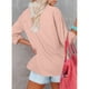 thumbnail image 4 of Blusa de corte casual Cuello en V Abotonado Manga larga enrollable Cuello vuelto Blusa holgada Rosa L, 4 of 6