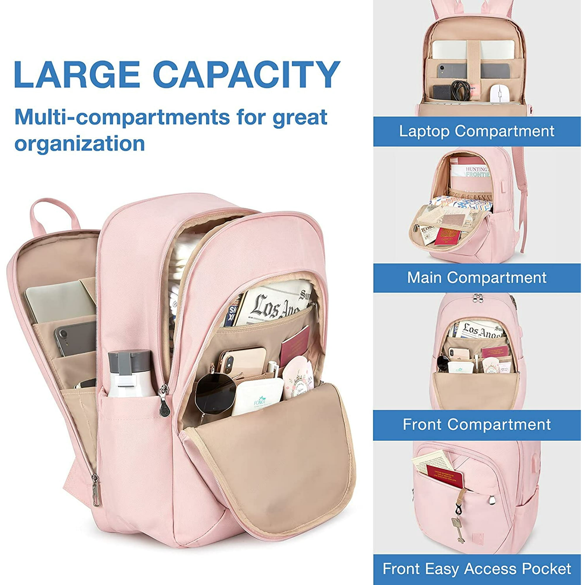 Laptop Backpacks for Women College Backpack 15.6 u2019 u2019 Notebook IBAOLE Travel Back Pack with USB Charging Port Computer Bag Work Business College High School Pink Walmart