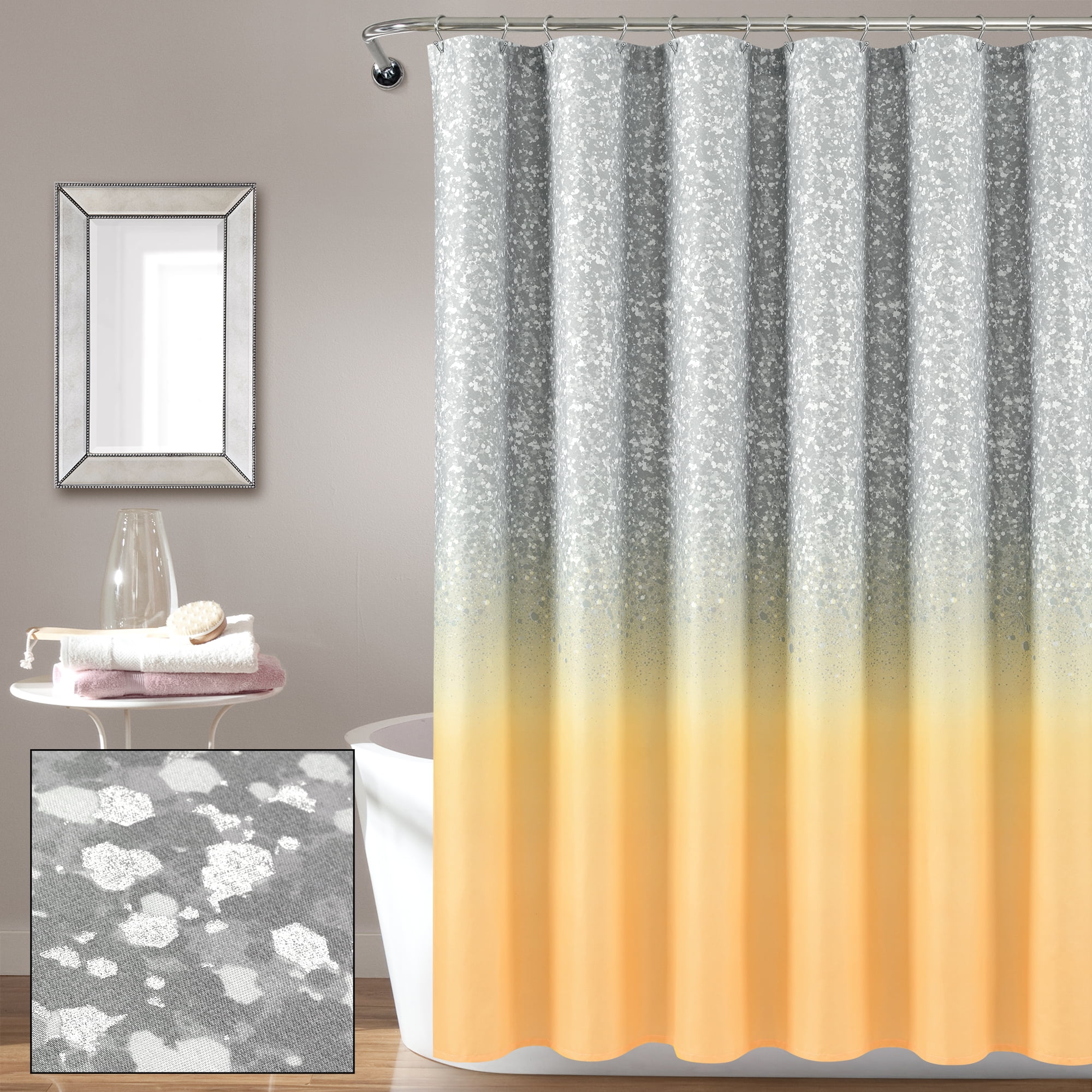Gray Rust Black Fabric Shower Curtain Trendy Eclectic Geometric Design 72" x 72" 