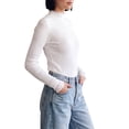 thumbnail image 4 of INSPIRE CHIC Womens' Sweater Splicing Knit Mock Neck False Two Piece Long Sleeves Fall Winter Slim Fit Ruffle Lace Trim Pullover Top Small White, 4 of 6