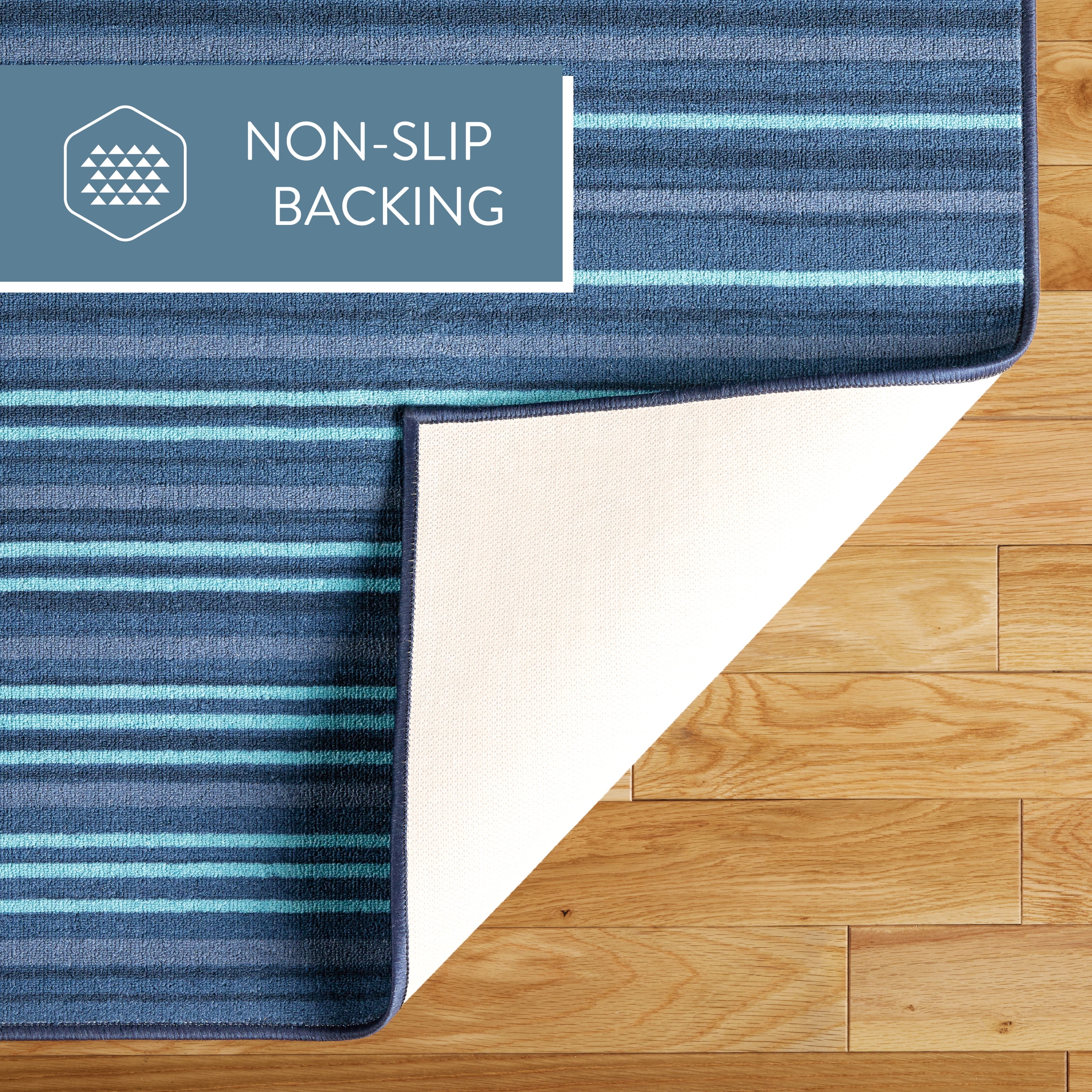 TOWN & COUNTRY BASICS Layne Modern Stripe Everwash® Washable Area Rug with Non-Slip Backing, Pet Friendly Rug, Navy Blue/Blue, 5'2"x7'2"