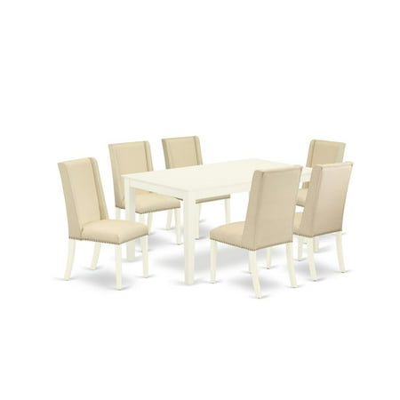 East West Furniture Capri 7-piece Wood Dinette Set in Linen White
