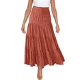 thumbnail image 3 of Womens Maxi Skirts Boho Summer Casuel Flowy Flared Elastic High Waist Pleated A-Line Solid Color Swing Long Skirts, 3 of 10