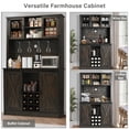 thumbnail image 2 of DreamCurship 72" Kitchen Pantry Cabinet with 4 Doors, Freestanding Cupboard Storage Buffet Hutch with Microwave Stand, Coffee Bar Cabinet with 9 Racks & 4 Row Metal Hooks, Dark Oak, 2 of 7