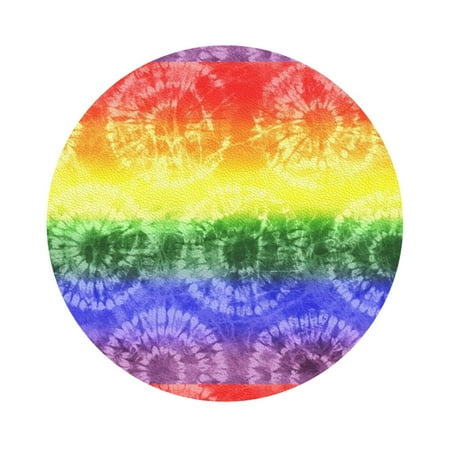 

Coaee Colorful Tie Dye Print Leather Coasters Set of 6 Non-Slip Washable Cup Coasters for Home Office Bar Round Shape