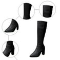thumbnail image 5 of Fall Knee High Boots for Women White Black Leather Pointed Toe Chunky High Heel Winter Dress Tall Boots with Side Zipper, 5 of 7