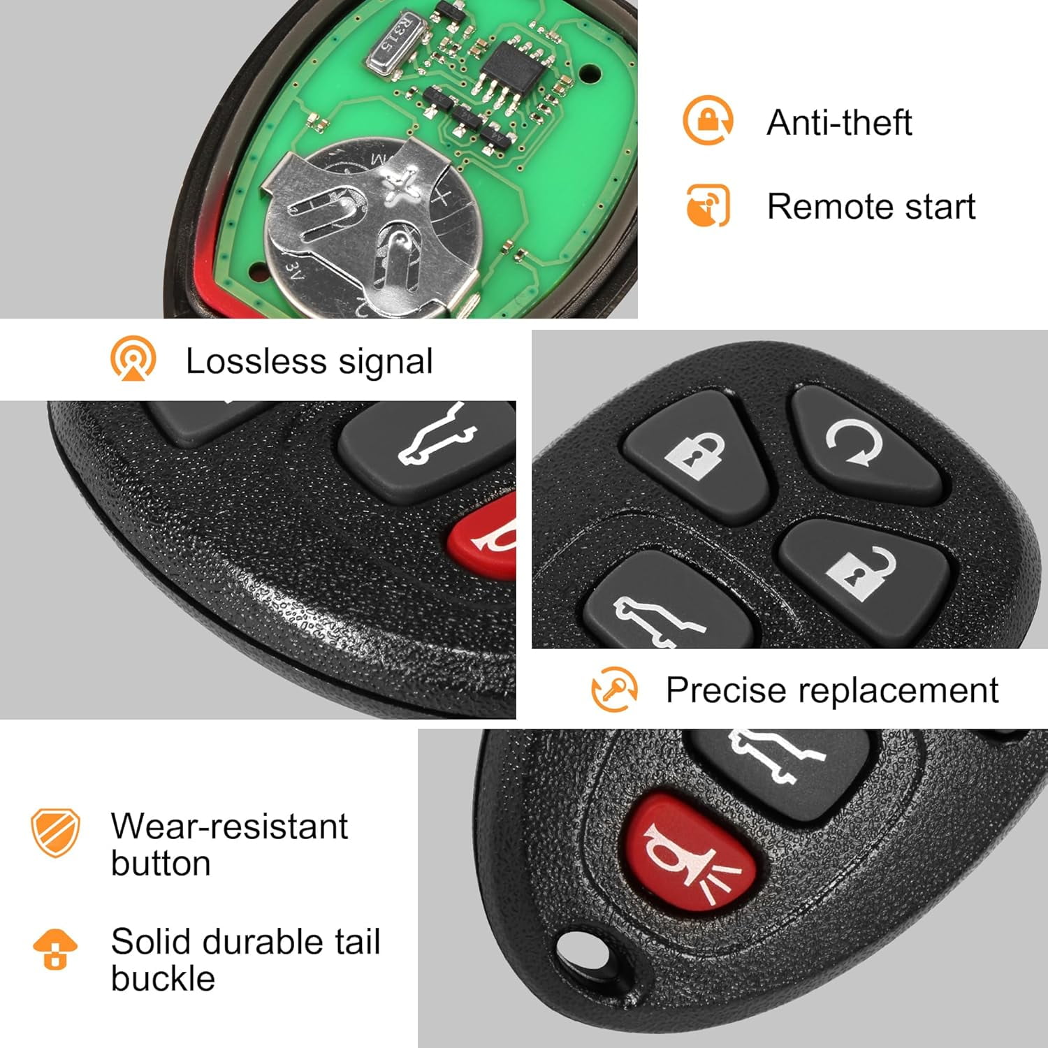 Key Fob, Keyless Entry Remote Start Control Replacement Fits for GMC Acadia 2007-2016 Yukon XL/Chevy Suburban Tahoe Traverse/Cadillac Escalade SRX/Buick Enclave FCC ID: OUC60270, OUC60221, 15913415