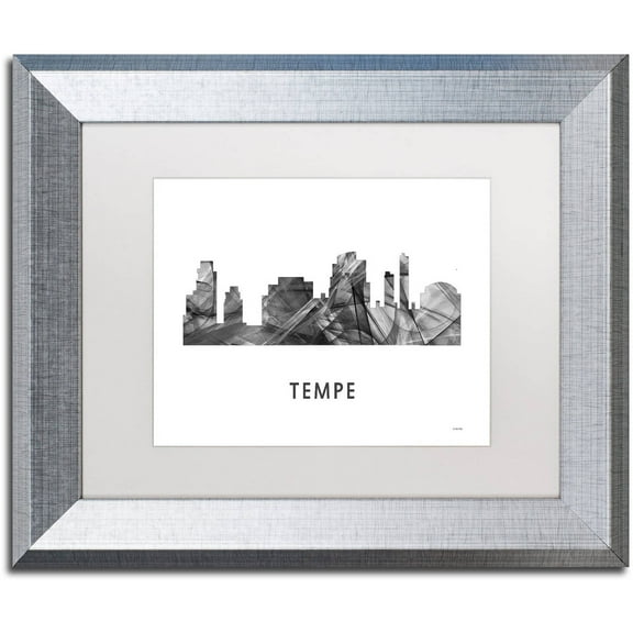 Trademark Fine Art 'Tempe Arizona Skyline WB-BW' Canvas Art by Marlene Watson, White Matte, Silver Frame