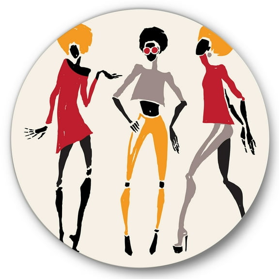 Designart 'African American Women Silhouettes Red and Yellow I' Modern Circle Metal Wall Art 36x36 - Disc of 36
