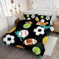 thumbnail image 3 of Twin Sports Comforter Set Black Ball Bedding Sets for Boys Girls Kids Teen 3D Soccer Basketball Baseball Football Design 5Pcs Bed in A Bag, 3 of 5