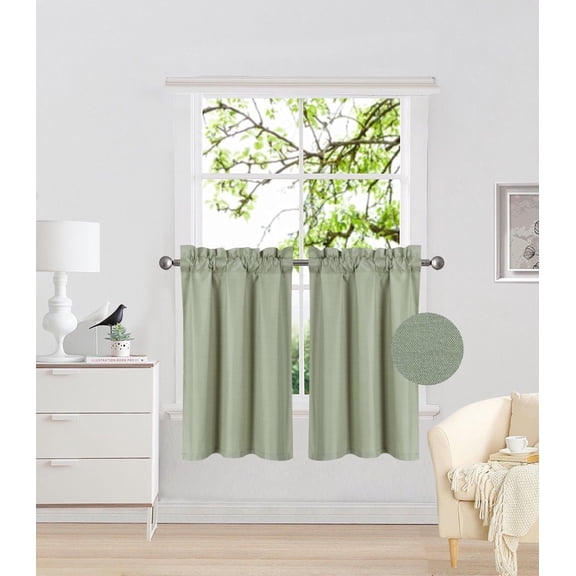 RS5 2-Piece Sage Microfiber Blackout Window Curtain, Two (2) Rod Pocket Panels 30"X 36" Each