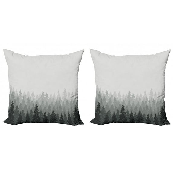 Ambesonne Forest Throw Pillow Cover 2 Pack, Wilderness Theme Foliage, 18", Pale Grey Dark Grey