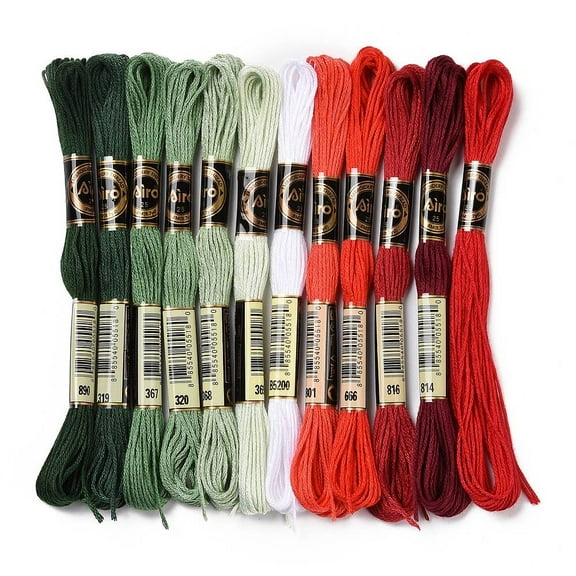 1 Set 12 Skeins 12 Colors 6-Ply Polyester Embroidery Floss Cross Stitch Threads Christmas Color Series Mixed Color 0.5mm about 8.75 Yards(8m)/Skein 12 skeins/set