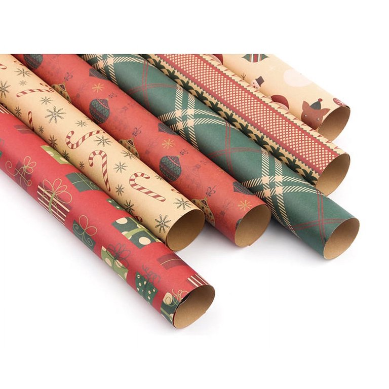 Christmas Wrapping Paper, 6 Diy Vintage Style Kraft Christmas Wrapping  Paper - 6 Rolls - 30 inches x 20 Feet Each(mixed)