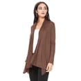thumbnail image 3 of Moa Collection Women's Long Sleeve Relaxed Loose Fit Draped Neck Open Front Waist Length Solid Cardigan, 3 of 6